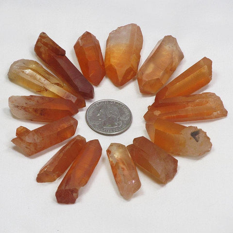 14 Small Tangerine Quartz Crystal Points from Brazil