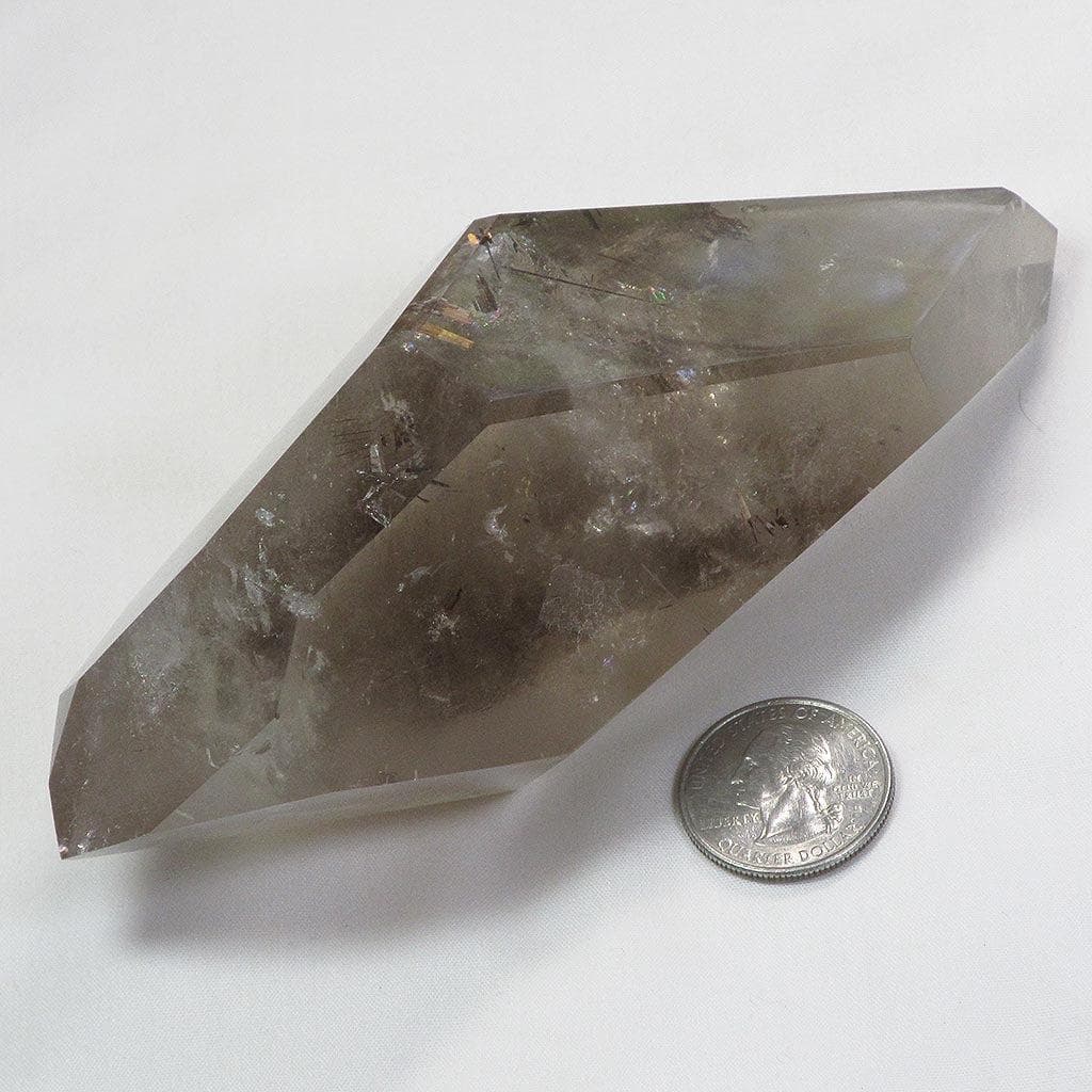 Polished Smoky Quartz DT Point with Rutile & Time-Links & Rainbows