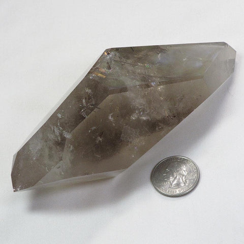 Polished Smoky Quartz DT Point with Rutile & Time-Links & Rainbows