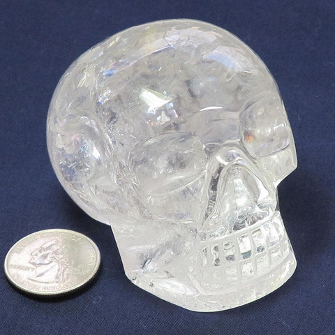 Carved Quartz Crystal Skull with Rainbows from Brazil