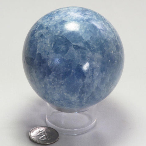 Larger Polished Blue Calcite Sphere Ball from Madagascar