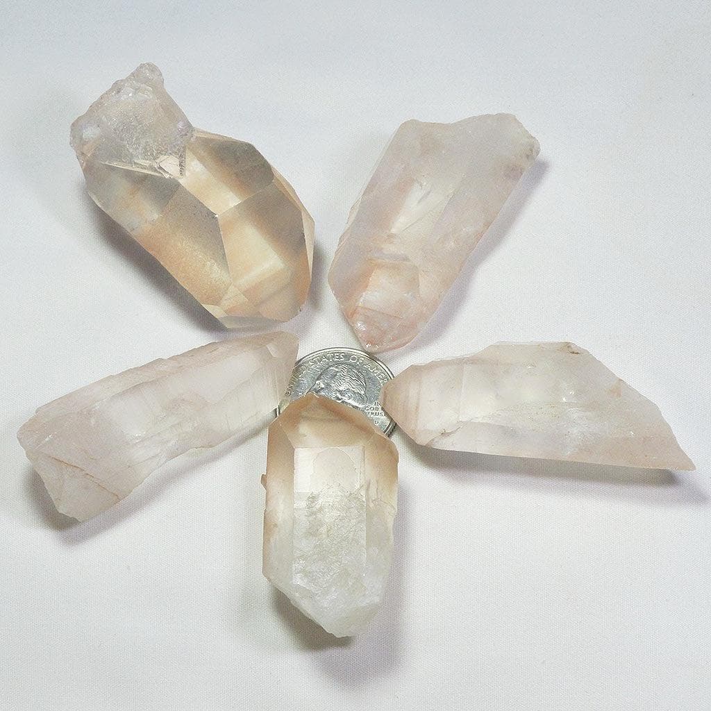 5 Pink Lemurian Quartz Crystal Points from Brazil