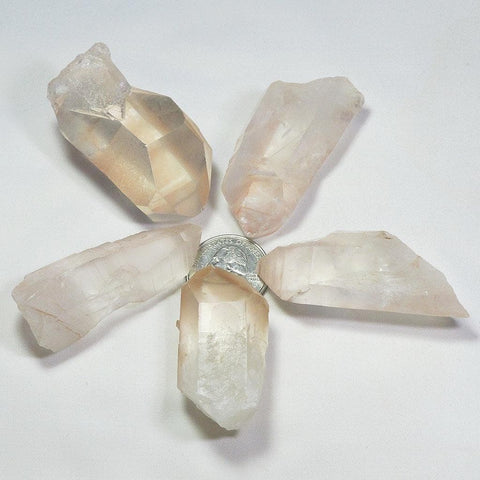 5 Pink Lemurian Quartz Crystal Points from Brazil