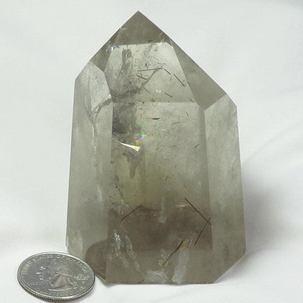 Polished Smoky Quartz Point w/ Rutile Included & Time-Link & Rainbows