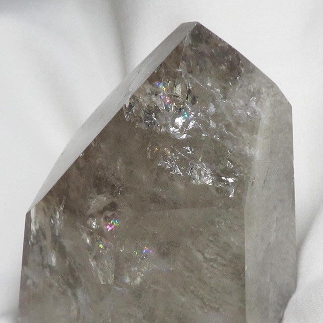 Polished Smoky Quartz Lodolite Point with Rainbows from Brazil