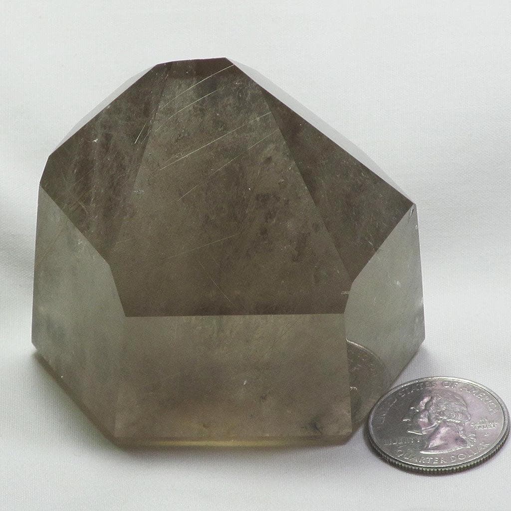 Polished Smoky Quartz Crystal Point with Rutile Included from Brazil