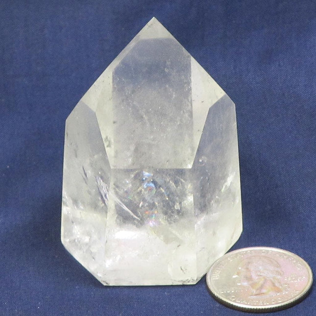 Polished Clear Quartz Crystal Dow Point with Rainbow from Brazil