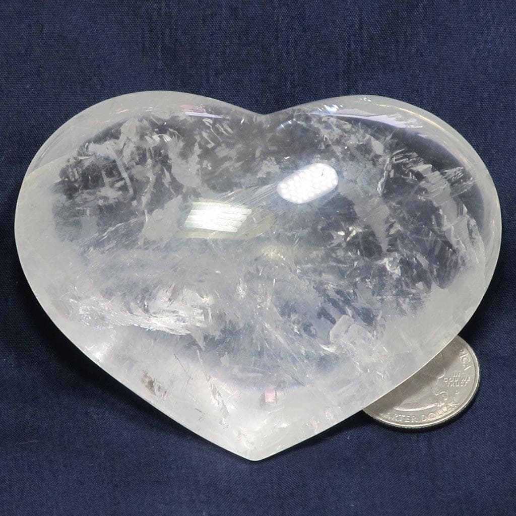 Polished Quartz Crystal Heart with Rainbows from Brazil
