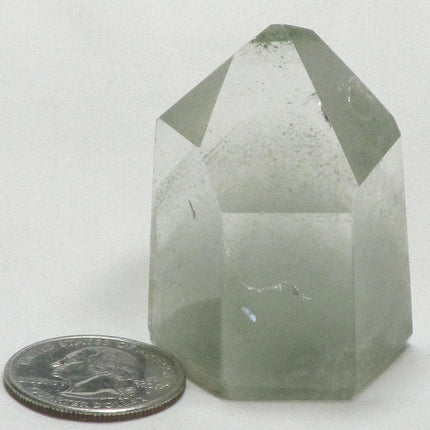 Polished Quartz Crystal Point with Chlorite Phantoms from Brazil