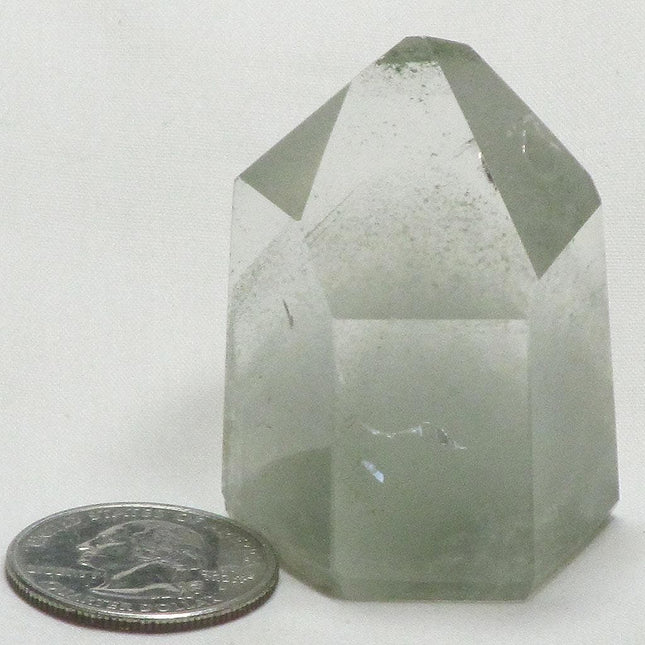Polished Quartz Crystal Point with Chlorite Phantoms from Brazil