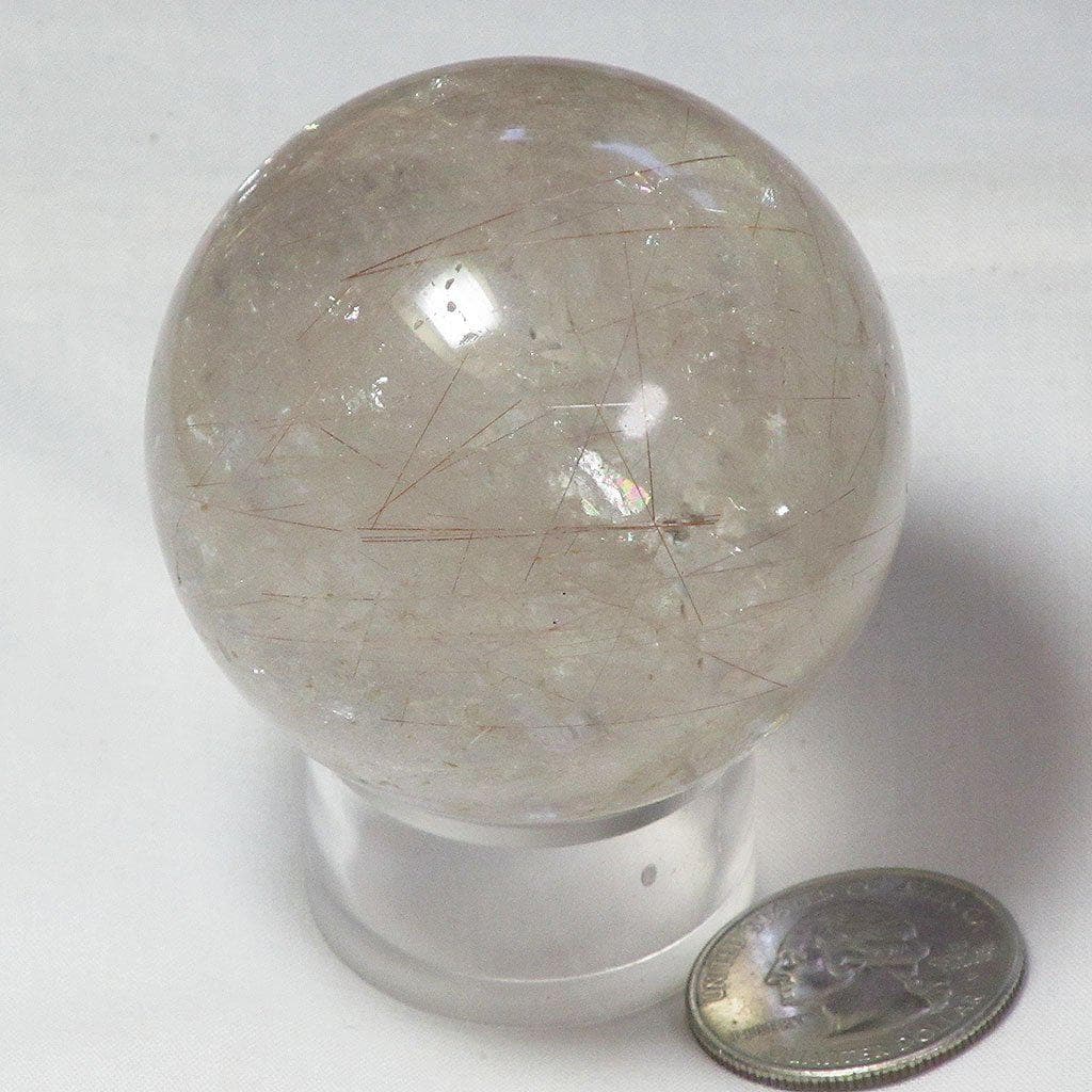 Polished Smoky Quartz Crystal Sphere Ball w/ Red Rutile from Madagascar