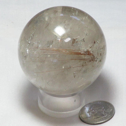 Polished Smoky Quartz Crystal Sphere Ball w/ Red Rutile from Madagascar