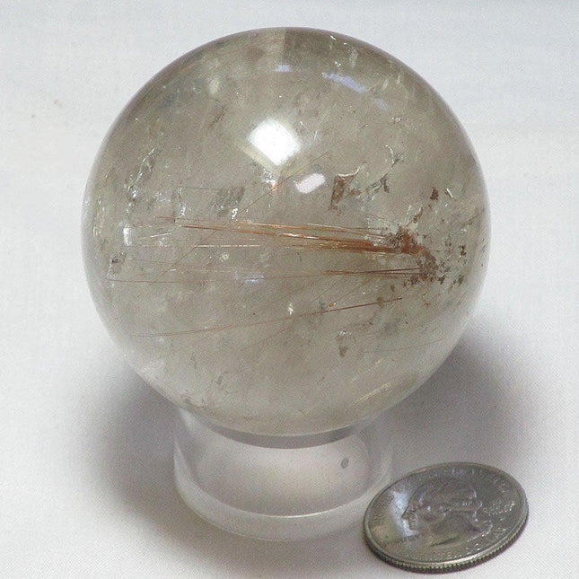 Polished Smoky Quartz Crystal Sphere Ball w/ Red Rutile from Madagascar