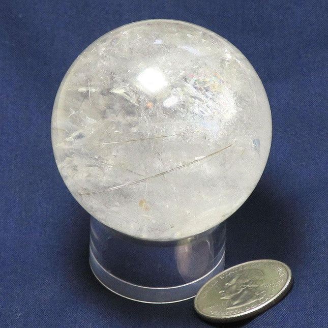 Polished Quartz Crystal Sphere Ball w/ Silver Rutile from Madagascar