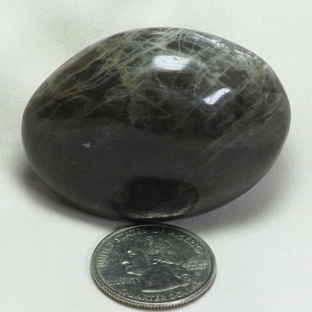 Polished Black Moonstone Palm Stone from Madagascar