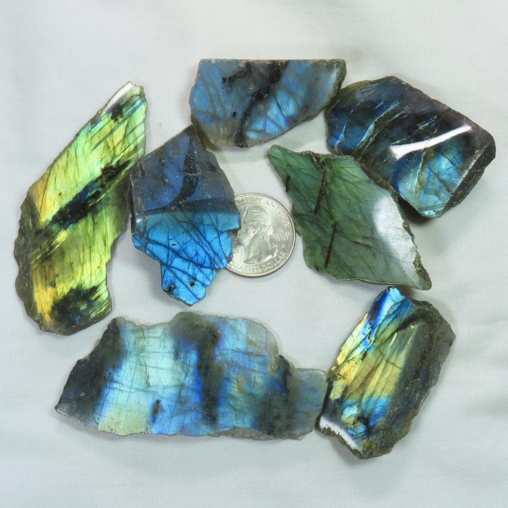 Seven 1 side Polished Pieces of Labradorite from Madagascar