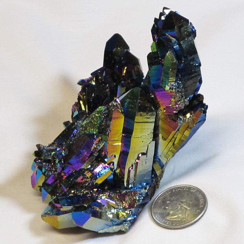Rainbow or Flame Aura Quartz Crystal Cluster