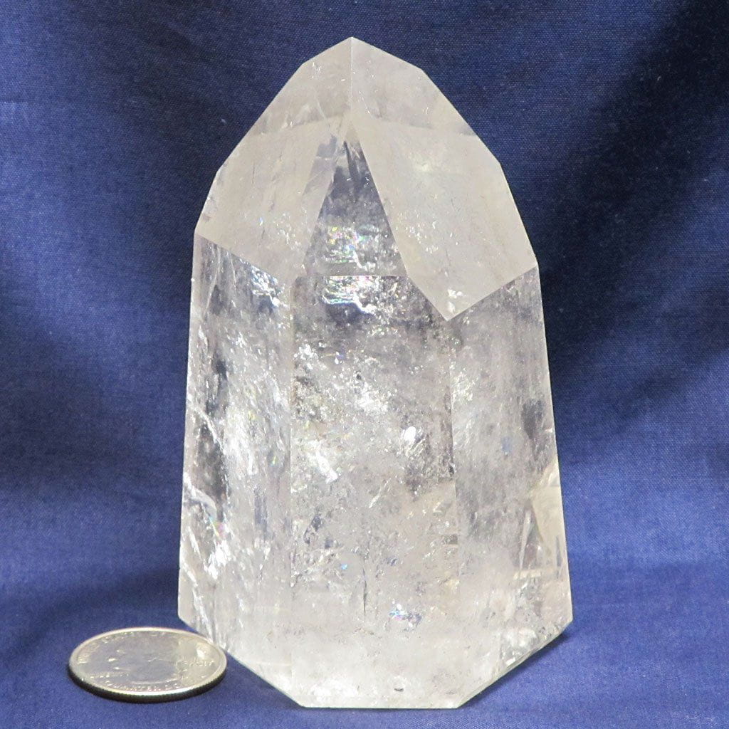 Polished Quartz Crystal Dow Point from Brazil with Rainbows