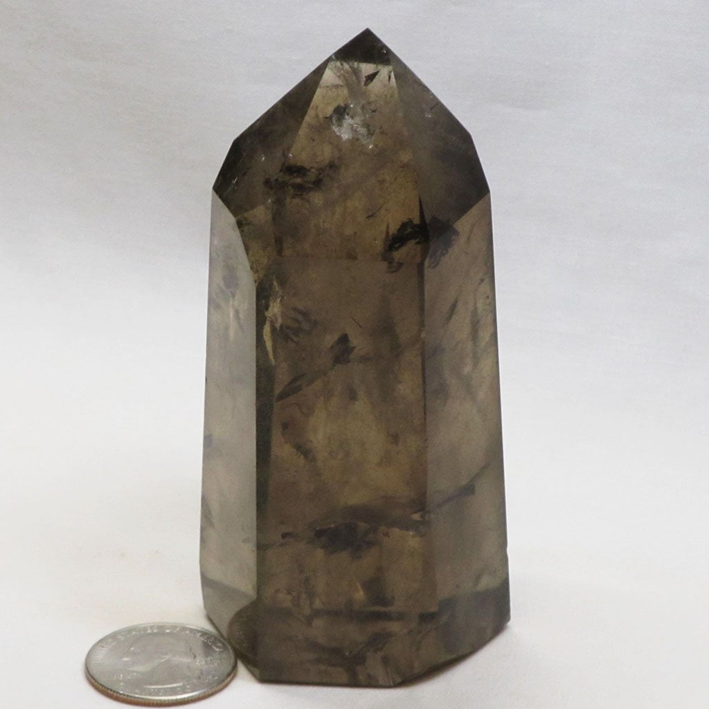 Polished Smoky Quartz Crystal Point from Brazil with Time-Link