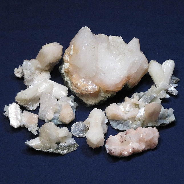 10 Peach Stilbite Specimens from India with 1 Very Large Stilbite