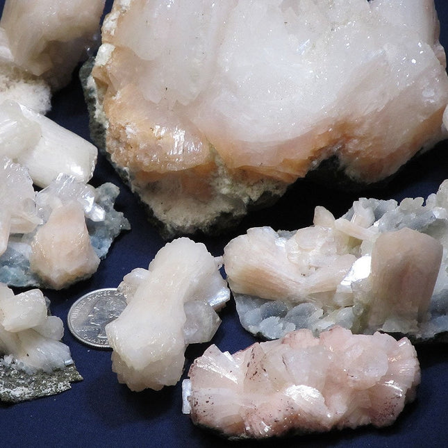 10 Peach Stilbite Specimens from India with 1 Very Large Stilbite