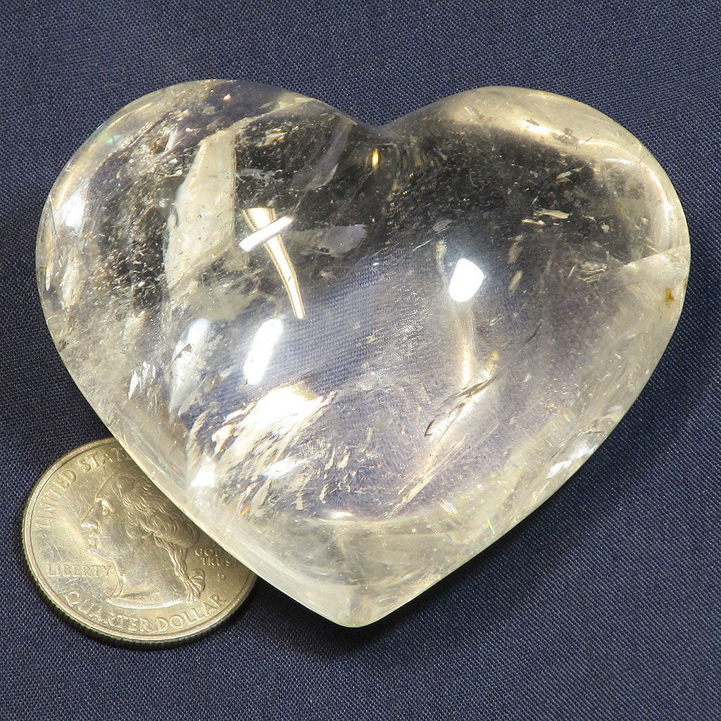 Polished Quartz Crystal Heart with Rainbow from Brazil