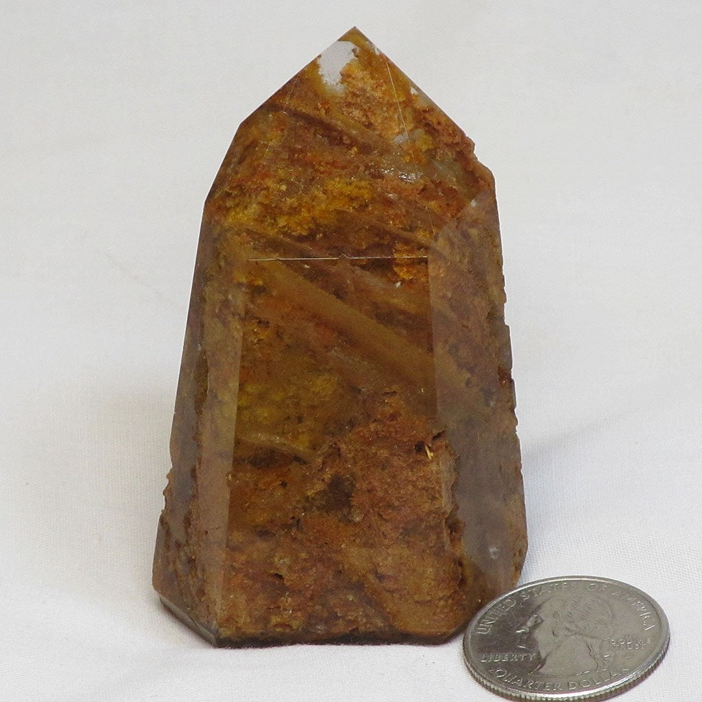 Polished Lodolite Quartz Crystal Point from Brazil