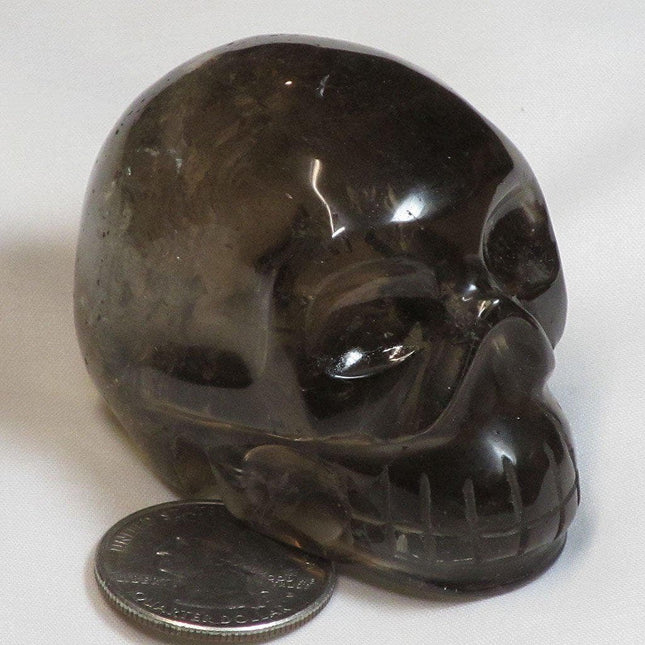 Carved Smoky Quartz Crystal Skull with Rainbow from Brazil