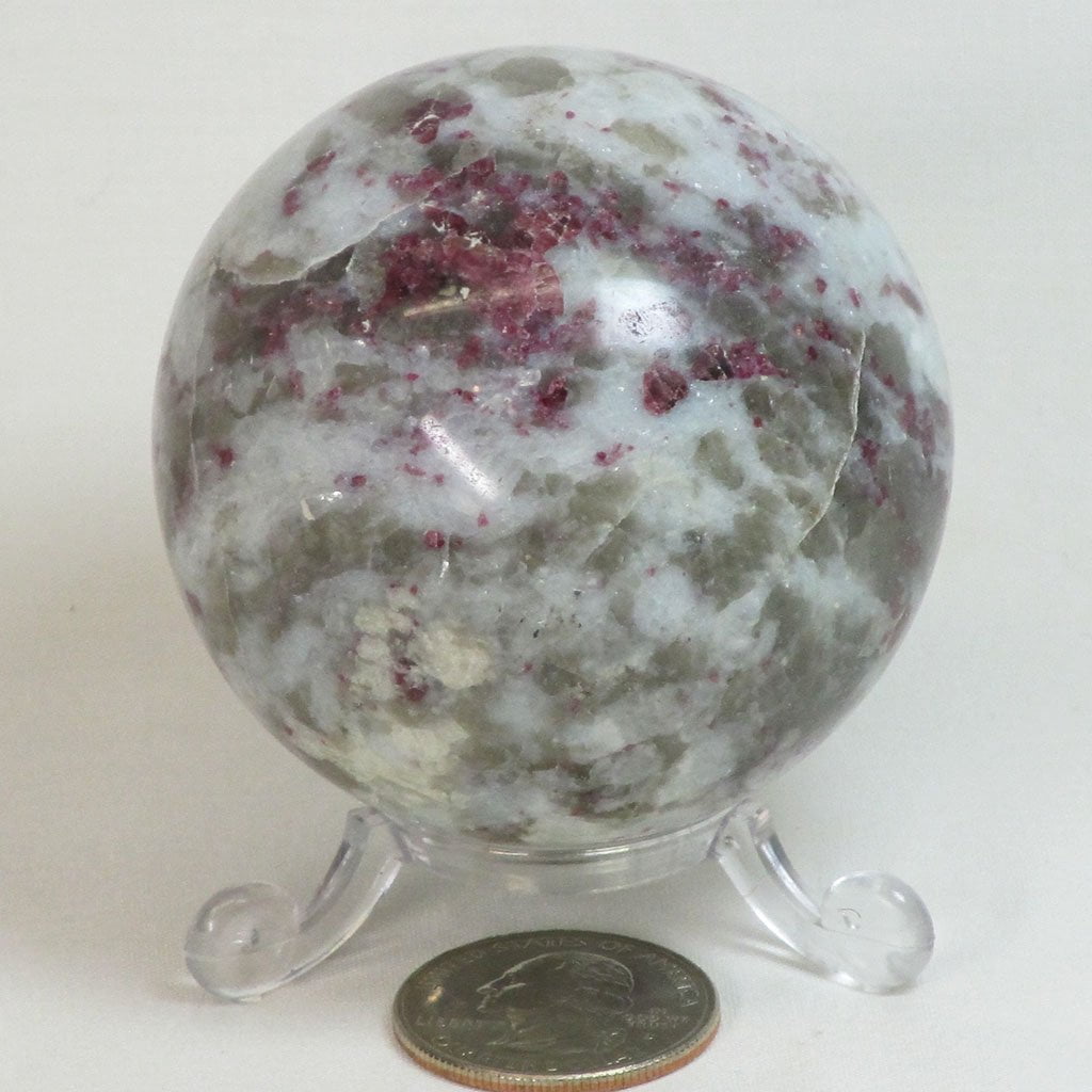Polished Red & Green Tourmaline in Quartz Sphere from Madagascar