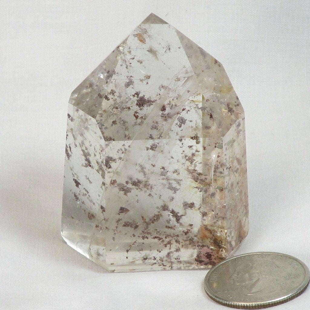 Polished Quartz Crystal Point with Included Rutile & Iron Granules