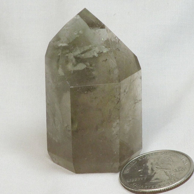 Polished Lodolite Smoky Quartz Crystal Point with Rutile Included