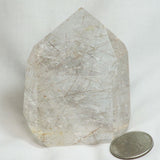 Polished Quartz Crystal Tabby Point with Rutile Included & Rainbows