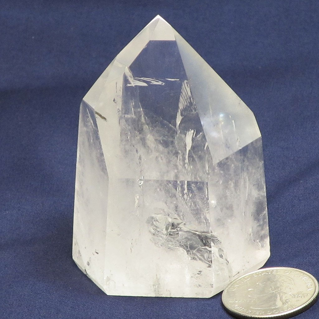 Polished Clear Quartz Crystal Point with Rainbows from Brazil