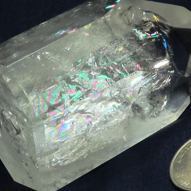 Polished Clear Quartz Crystal Point with a Large Rainbow from Brazil
