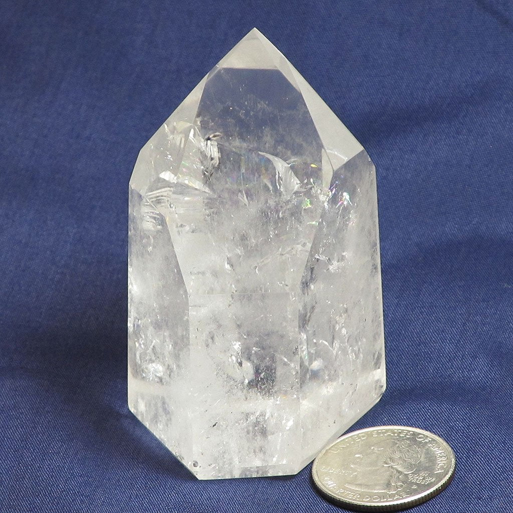 Polished Clear Quartz Crystal Point with a Large Rainbow from Brazil