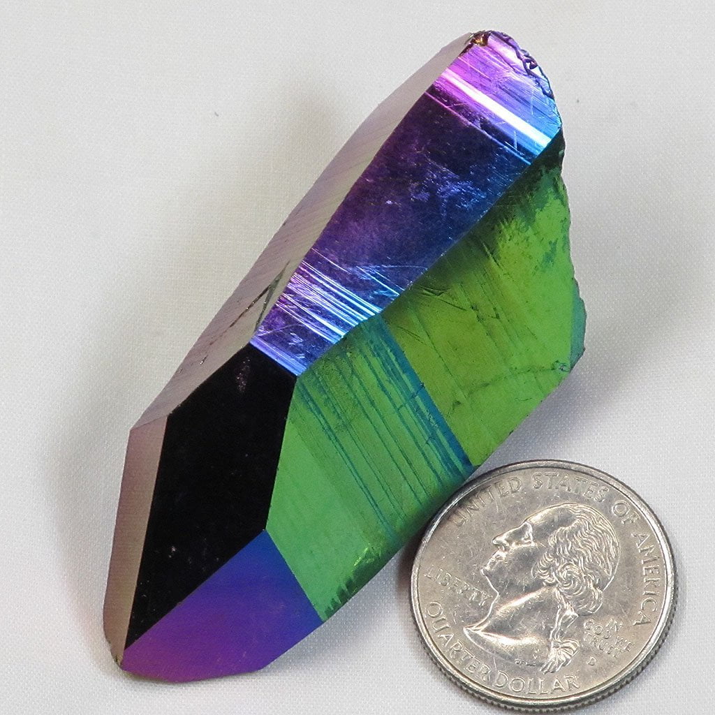 Rainbow or Flame Aura Quartz Crystal Point