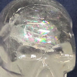 Carved Clear Quartz Crystal Skull with a Rainbow