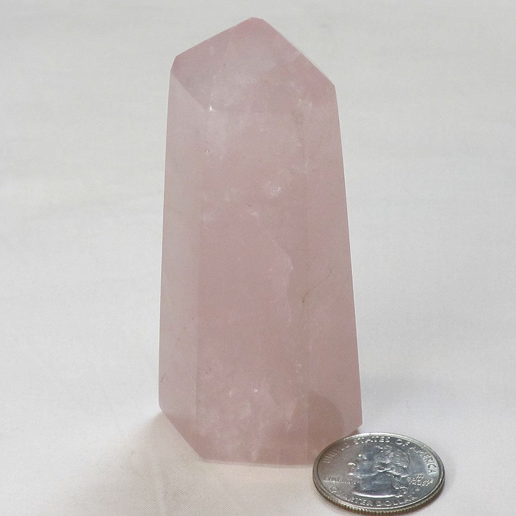 Polished Rose Quartz Crystal Point with a Rainbow