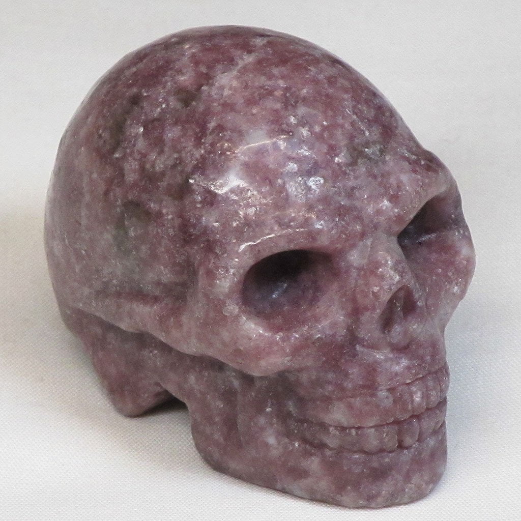 Hand Carved Lepidolite Skull from Brazil