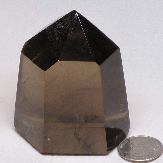 Polished Smoky Quartz Crystal Point with Rainbow
