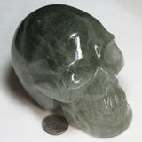 Carved Green Epidote Included Quartz Crystal Skull
