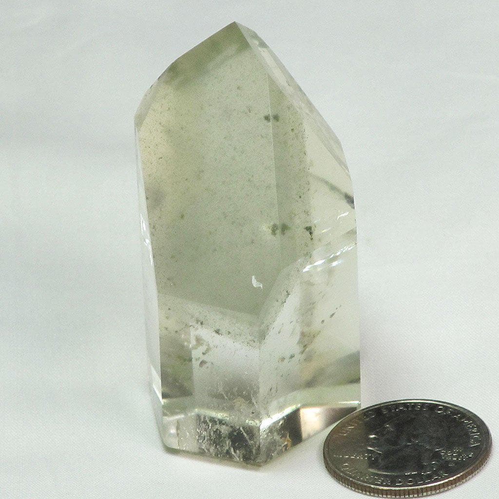 Polished Quartz Crystal Point w/ Limonite & Chlorite Phantom