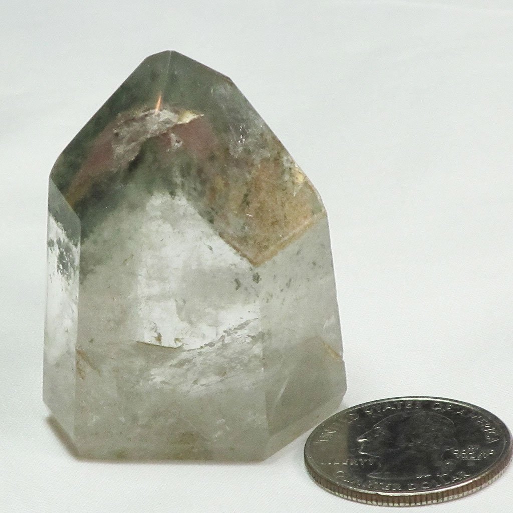Polished Quartz Crystal Point with Chlorite & Iron Oxide Phantom