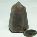 Polished Quartz Crystal Point with Rutile and Hematite Inclusions