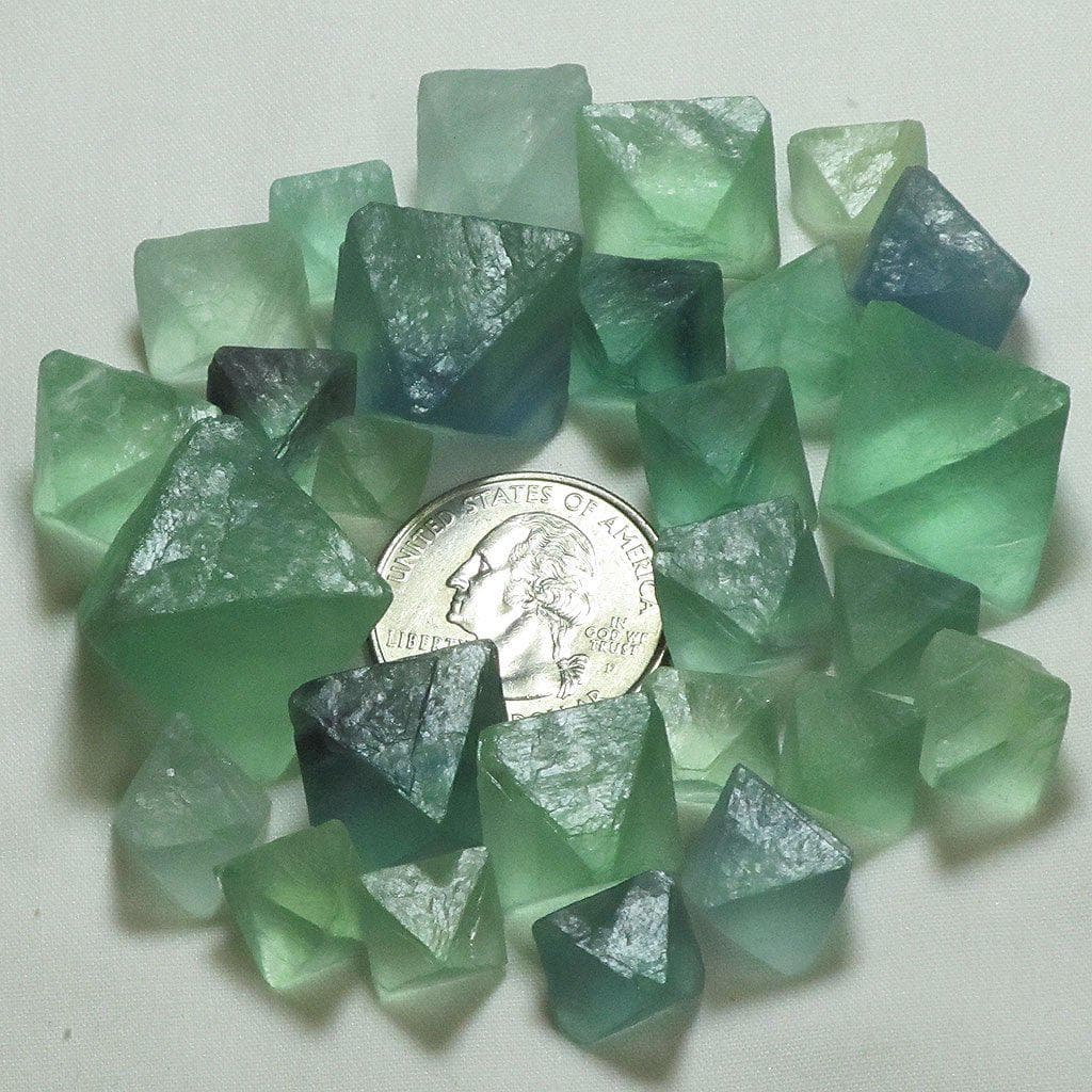 1/4 Lb. Small Green and some Aqua Fluorite Octahedrons from China