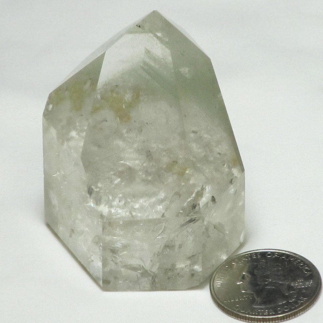 Polished Quartz Crystal Point with Chlorite Phantoms & Rainbows
