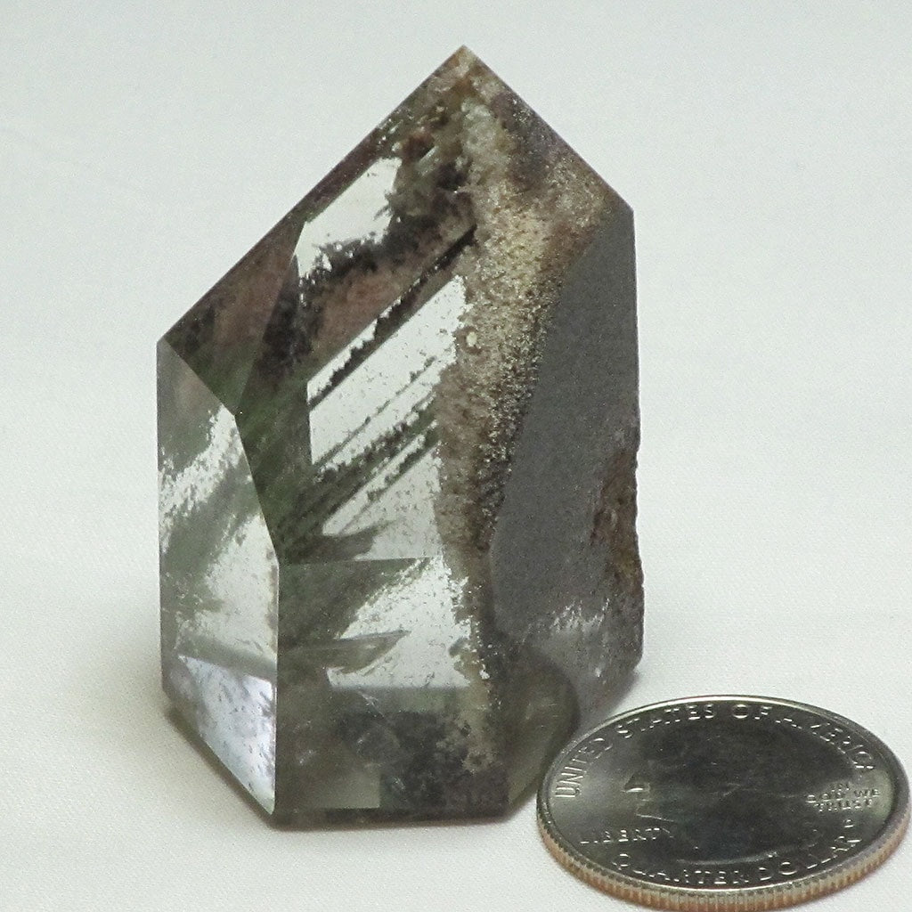 Polished Lodolite Quartz Crystal Point with Phantoms