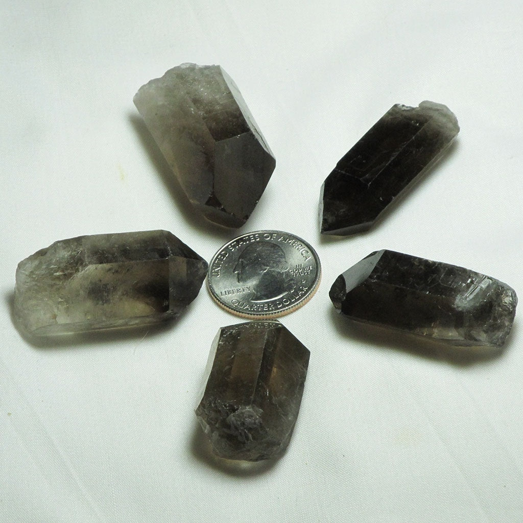 5 Smoky Quartz Crystal Points from Brazil