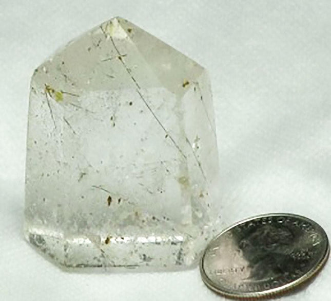 Polished Quartz Crystal Point with Rutile Included
