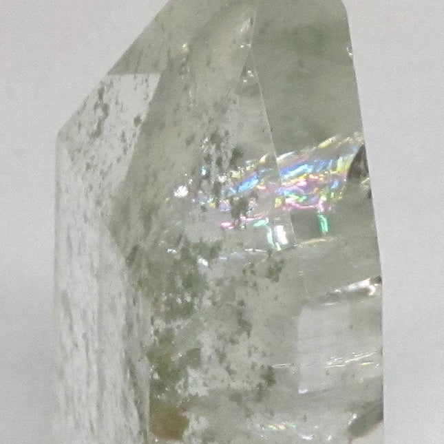 Polished Quartz Crystal Point with Included Chlorite & Rainbow